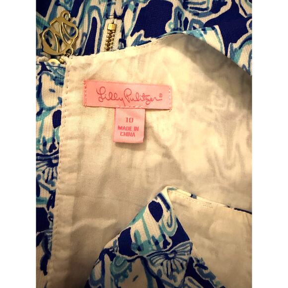 Lilly Pulitzer Cathy Shift Get Trunky Elephant Print Dress In Bomber Blue Sz. 10 - Picture 4 of 8